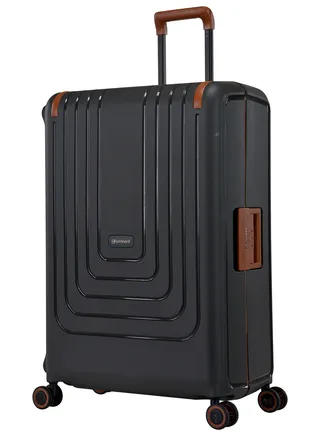 Vertica Hard Case Travel Bag Large Luggage Trolley Polypropylene Lightweight Suitcase 4 Quiet Double Spinner Wheels With TSA Lock B0006 Dark Grey Brown Trim 