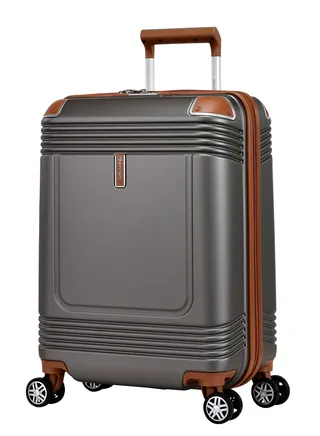 Hard Case Travel Bag Cabin Luggage Trolley Polycarbonate Lightweight Suitcase 4 Quiet Double Spinner Wheels With Tsa Lock KK10 Gold Grey 