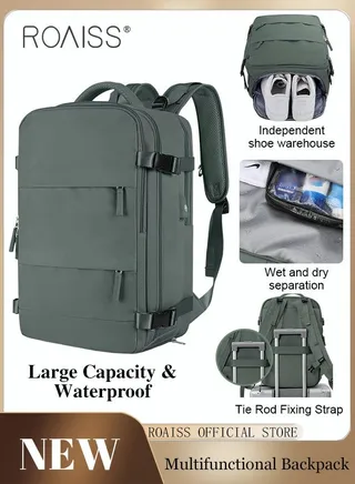 Travel Backpack for Men Women Carry On Backpack with USB Charging Port Shoe Compartment 15.6 Inch Laptop Backpack Flight Approved College School Bag Casual Daypack for Weekender Business Hiking 