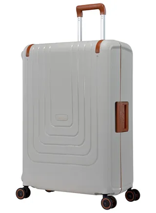 Vertica Hard Case Travel Bag Large Luggage Trolley Polypropylene Lightweight Suitcase 4 Quiet Double Spinner Wheels With TSA Lock B0006 Off White Brown Trim 