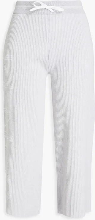 Cropped logo-jacquard ribbed cotton-blend track pants