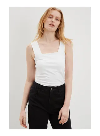 White Square Neck Vest 