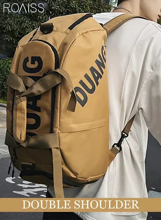 Unisex Gym Duffel Bag Sports Backpack Portable Luggage Handbag Wet and Dry Separation Shoes Compartment Large Capacity Crossbody Bag for Fitness Travel Brown 