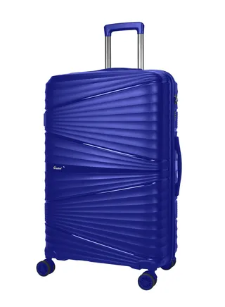 Hard Case Medium Checked Luggage Trolley For Unisex Polypropylene Lightweight 4 Double Wheeled Suitcase With Built In TSA Type Lock Travel Bag KH1005 Blue 