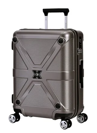 Hard Case Travel Bag Cabin Luggage Trolley Polycarbonate Lightweight Suitcase 4 Quiet Double Spinner Wheels With Tsa Lock KJ97 Gold Grey 