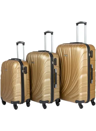 Hard Shell Travel Bags Trolley Luggage Set of 3 Piece Suitcase for Unisex ABS Lightweight with 4 Spinner Wheels KH115 Gold 