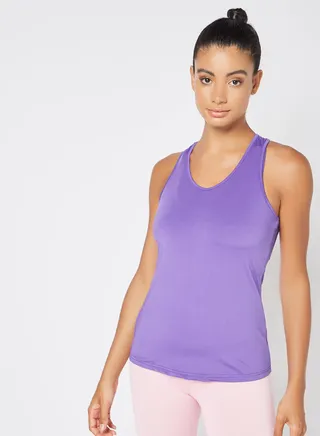 Stylish V neck racer back sports vest Purple 