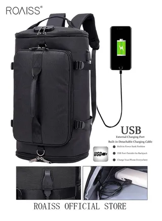 Anti theft Duffel Bag Independent Shoe Warehouse Backpack for Men Outdoor Travel Sports Gym Black 