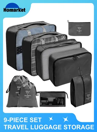 9pcs Travel Luggage Organizer Packing Cubes Set Waterproof Travel Packing Cubes Set Clothes Shoes Storage Travel Organizer Bags for Travel Accessories 