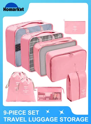 9pcs Travel Luggage Organizer Packing Cubes Set Waterproof Travel Packing Cubes Set Clothes Shoes Storage Travel Organizer Bags for Travel Accessories 