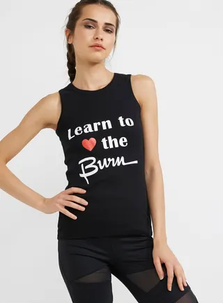 Sleeveless Slogan Tank Top Black 
