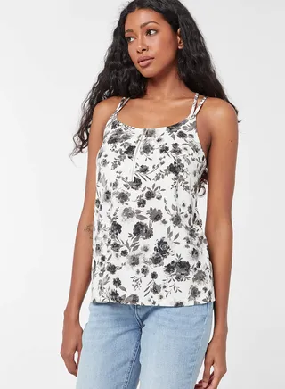 Woven Flowy Graphic Vest White/Grey 
