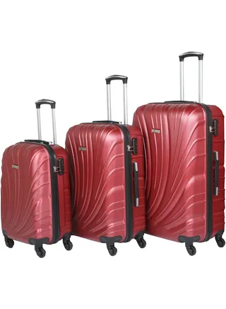 Hard Shell Travel Bags Trolley Luggage Set of 3 Piece Suitcase for Unisex ABS Lightweight with 4 Spinner Wheels KH115 Burgundy 