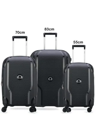 Clavel 55+70+83cm Hardcase 4 Double Wheel 3 Piece Luggage Trolley Set Black 