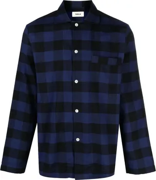 Blue Check Print Organic Cotton Pyjama Shirt