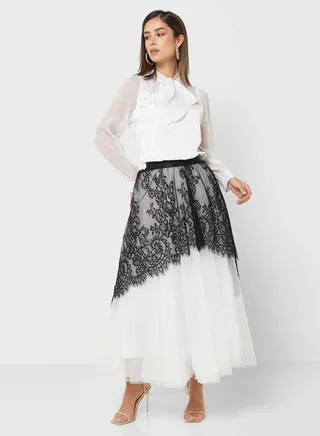Embroidered High Waist Skirt