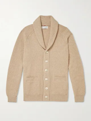 Slim-Fit Shawl-Collar Ribbed Cashmere Cardigan
