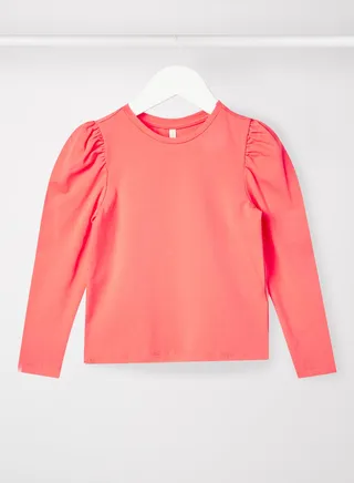 Girls Puff Sleeve Top Pink 
