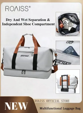 Multi Functional Large Capacity Carry on Luggage Bag Wet and Dry Separation Shoe Compartment Gym Bag Suitcase with Pull Rod Perfect for Short Business Trips and Travel 