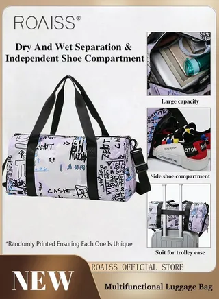 Multi Functional Large Capacity Carry on Luggage Bag Wet and Dry Separation Shoe Compartment Gym Bag Suitcase with Perfect for Short Business Trips and Travel 
