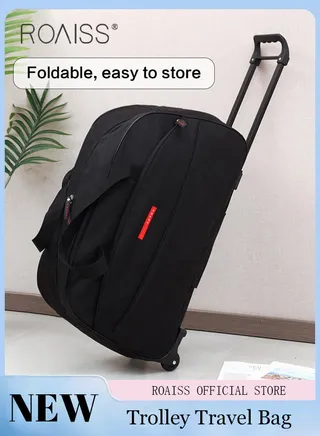 Unisex Trolley Travel Bag Oxford Fabric Large Capacity Foldable Multifunctional Luggage Bag with Various Carrying Methods Waterproof Wear Resistant Sports Fitness Bag with Smooth Zipper and Wheels 