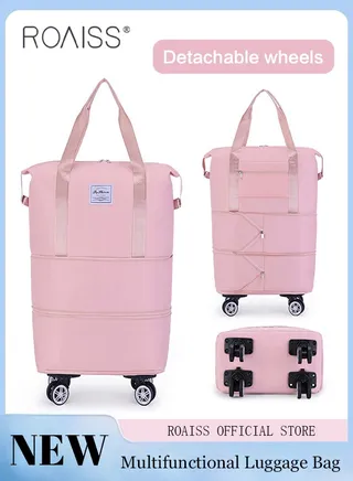 Multifunctional Luggage Bag for Unisex Premium Oxford Fabric Large Capacity Dry and Wet Separation Travel Bag Waterproof Wear Resistant Fitness Sports Bag with Detachable Caster Wheels 