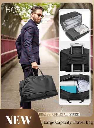 Large Capacity Luggage Crossbody Bag for Man Business Commuting Foldable Waterproof Multifunctional Fitness Sports Bag Mans Multi Compartment Design Travel Bag with Independent Shoe Compartment 