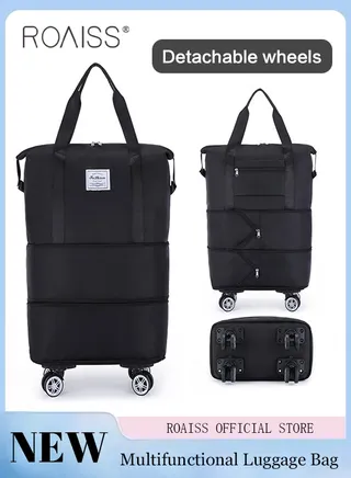 Multifunctional Luggage Bag for Unisex Premium Oxford Fabric Large Capacity Dry and Wet Separation Travel Bag Waterproof Wear Resistant Fitness Sports Bag with Detachable Caster Wheels 