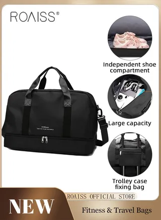 Multifunctional Fitness Sports Bag for Man Foldable Waterproof Large Capacity Luggage Bag Mans Multi Compartment Design Dry and Wet Separation Travel Bag with Independent Shoe Compartment 