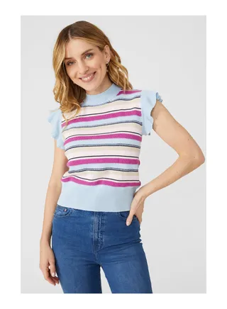 Frill Sleeve Stitch Detail Tank 