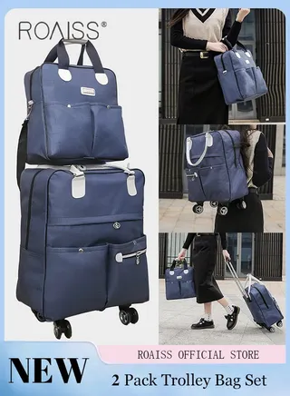 Unisex 2 Pack Trolley Bag Set Premium Large Capacity Foldable Multifunctional Travel Bag Multi Compartment Design Waterproof Luggage Bag with Smooth Zipper and Universal Wheel 