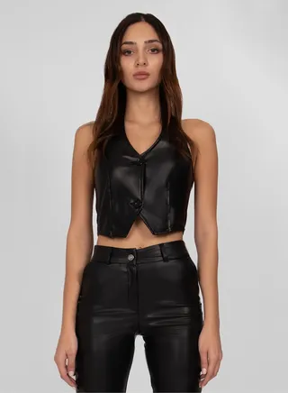 LEATHER HALTER NECK TOP 