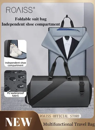 Multifunctional Fitness Travel Bag for Man Business Large Capacity Expandable Suit Bag Mans Multi Compartment Design Foldable Waterproof Luggage Bag with Independent Shoe Compartment 