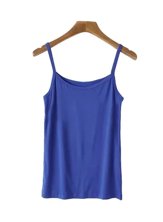Solid Spaghetti Strap Solid Slim Fit Vest Blue 