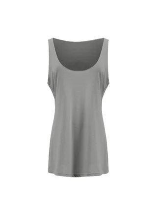 Scoop Neck Detail Loose Tank Top Grey 