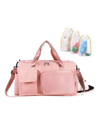 Duffel Bag, Foldable Overnight Weekend Bags for Women, Lightweight Hospital Bag with Wet and Dry Separation Bag, Large Holdall Cabin Gym Bag for Sports and Travel (Pink) 