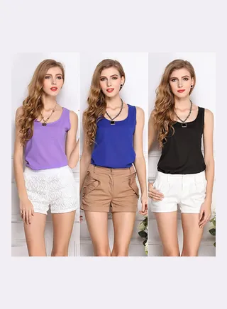 Fashion Women Sexy Summer Casual Chiffon Vest Tops Tank Sleeveless Shirt Blouse Sapphire Blue 