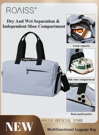 Multi Functional Large Capacity Carry on Luggage Bag Wet and Dry Separation Shoe Compartment Gym Bag Suitcase with Pull Rod Perfect for Short Business Trips and Travel 