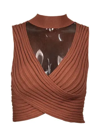 Sleeveless Knitted Crop Top Coffee 