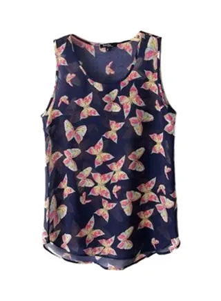Butterfly Print Sleeveless Casual Tank Top Multicolour 
