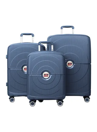 3 Piece Polypropelene Hardside Spinner Luggage Trolley Set 20/24/28 Inch Navy Blue 