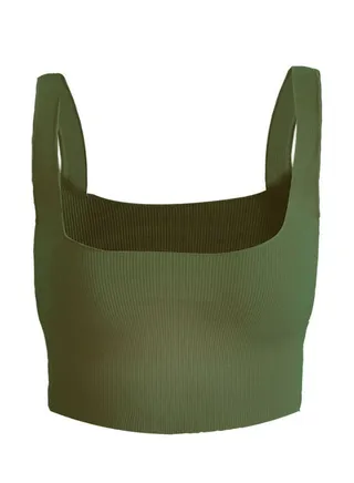 Knitted Tank Tops Vest Backless Sleeveless Tops Army Green 