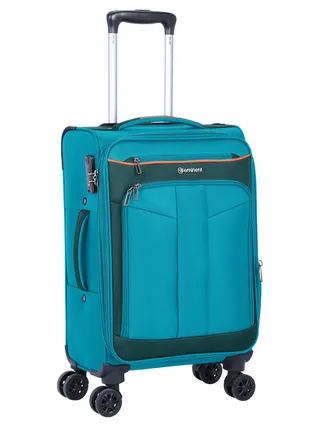 Unisex Soft Travel Bag Cabin Luggage Trolley Polyester Lightweight Expandable 4 Double Spinner Wheeled Suitcase with 3 Digit TSA lock E788 Green 