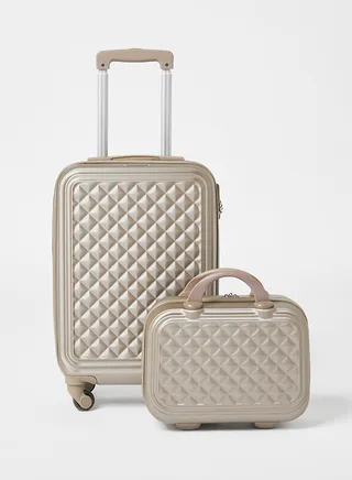 2-Piece Cabin Luggage Trolley And Beauty Case Set Champagne 