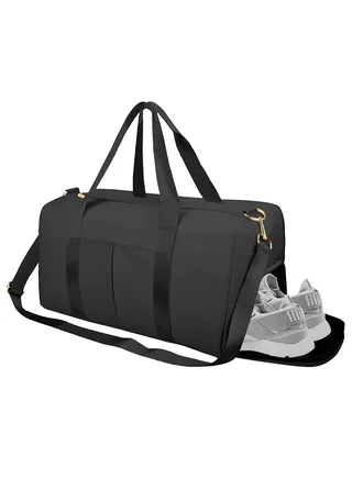 Gym Bag with Shoes Compartment, Sports Bag with Waterproof Pocket for Wet Towels, Travel Duffel Bag for Men and Women by MahMir (Black) 