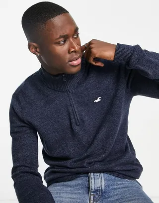 Hollister quarter zip knit sweater in navy