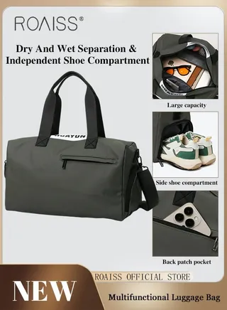 Multi Functional Large Capacity Carry on Luggage Bag Wet and Dry Separation Shoe Compartment Gym Bag Suitcase with Pull Rod Perfect for Short Business Trips and Travel 