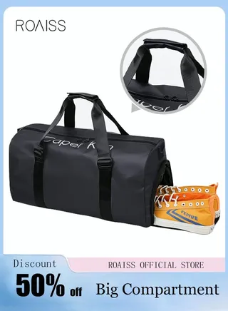 Unisex Gym Duffel Bag Shoes Compartment Lightweight Waterproof Multipurpose Large Capacity Outdoor Luggage Handbag for Fitness Sports Swimming Travel Black 