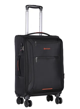 Unisex Soft Travel Bag Cabin Luggage Trolley Polyester Lightweight Expandable 4 Double Spinner Wheeled Suitcase with 3 Digit TSA lock E751 Black 