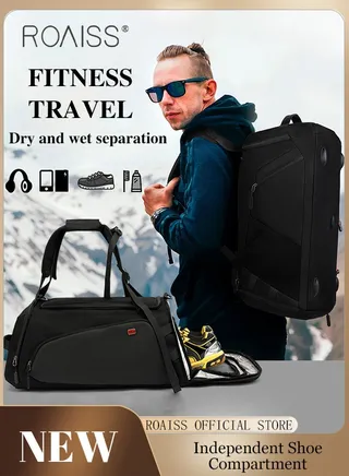 Men Multi Functional Backpack Independent Wet and Dry Shoe Compartment Fitness Bag both Backpack and Handbag Large Capacity Scientifically Compartmentalized Backpack Short Distance Travel Luggage Bag 